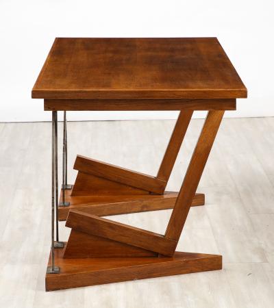 French Art Deco Oak and Steel Writing Table Desk France circa 1930