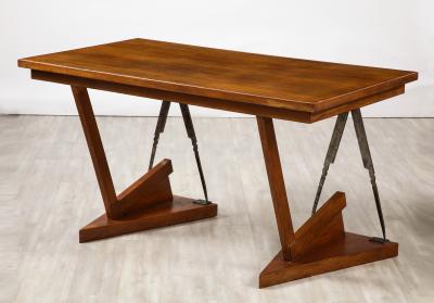 French Art Deco Oak and Steel Writing Table Desk France circa 1930