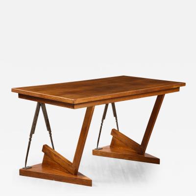 French Art Deco Oak and Steel Writing Table Desk France circa 1930