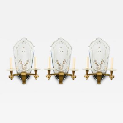French Art Deco Ormolu and Etched Mirror Wall Sconces
