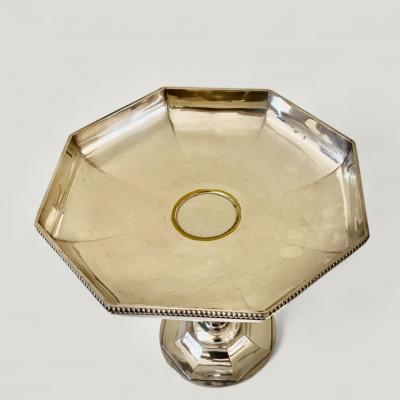 French Art Deco Pair Silver Plate Octaginal Pedestals Dishes