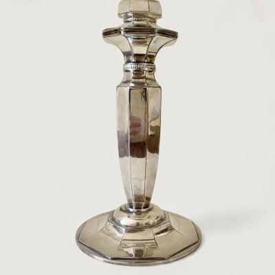 French Art Deco Pair Silver Plate Octaginal Pedestals Dishes