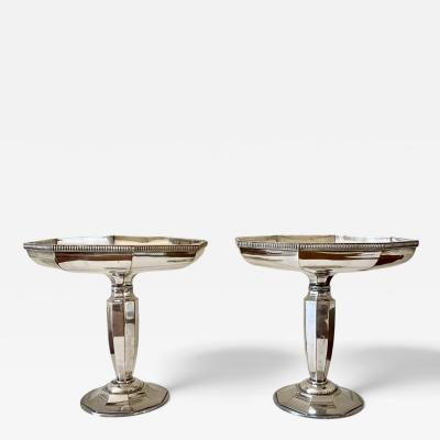 French Art Deco Pair Silver Plate Octaginal Pedestals Dishes