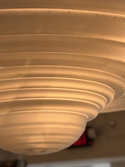 French Art Deco Pendant Chandelier Wrought Iron Frosted Glass 1928