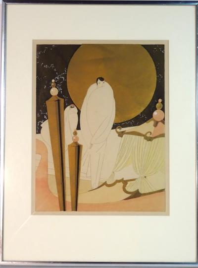 French Art Deco Period Hand Pulled Pochoir Print of an Evening in Venice 1920s