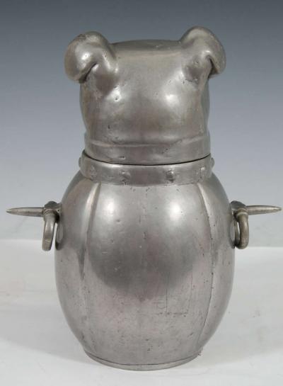 French Art Deco Pewter Bulldog with Glass Eyes Ice Bucket