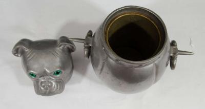 French Art Deco Pewter Bulldog with Glass Eyes Ice Bucket