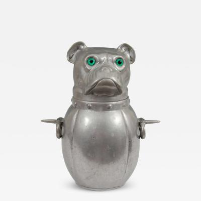 French Art Deco Pewter Bulldog with Glass Eyes Ice Bucket