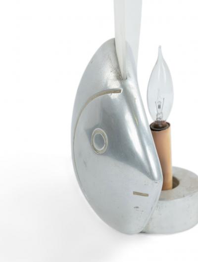 French Art Deco Pewter and Glass Fish Lamp
