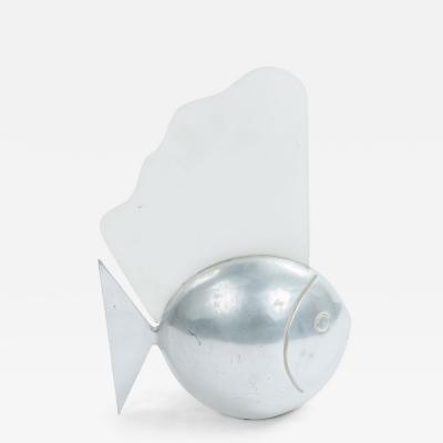 French Art Deco Pewter and Glass Fish Lamp