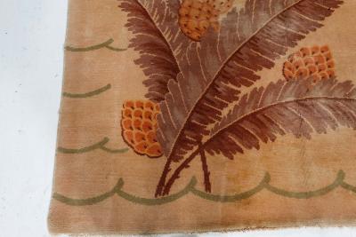 French Art Deco Pine Cone Design on Beige Background Handmade Wool Rug