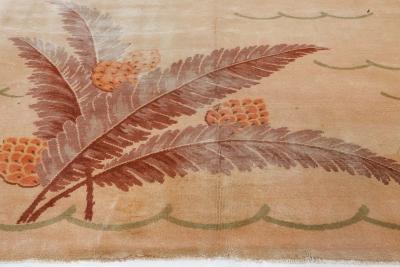 French Art Deco Pine Cone Design on Beige Background Handmade Wool Rug