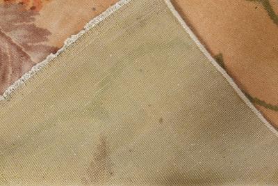 French Art Deco Pine Cone Design on Beige Background Handmade Wool Rug