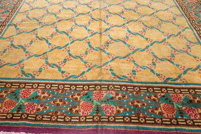 French Art Deco Purple Beige and Green Wool Rug by Jules Coudyser