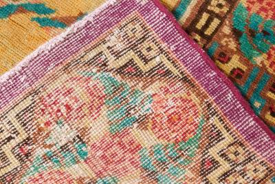 French Art Deco Purple Beige and Green Wool Rug by Jules Coudyser