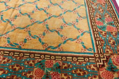 French Art Deco Purple Beige and Green Wool Rug by Jules Coudyser