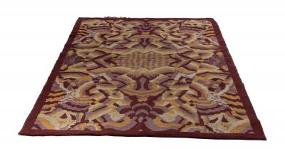 French Art Deco Purple and Beige Patterned Rug
