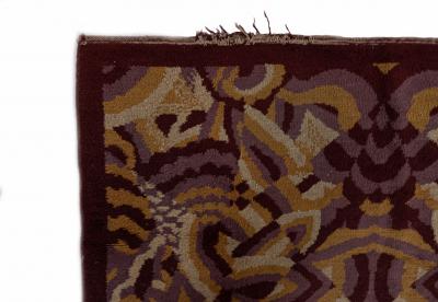 French Art Deco Purple and Beige Patterned Rug