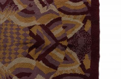 French Art Deco Purple and Beige Patterned Rug