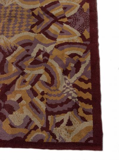 French Art Deco Purple and Beige Patterned Rug