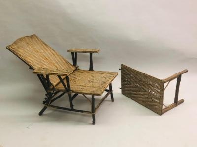 French Art Deco Rattan Lounge Chair Recliner Chaise Longue 1920