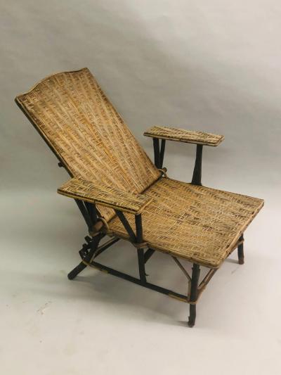 French Art Deco Rattan Lounge Chair Recliner Chaise Longue 1920