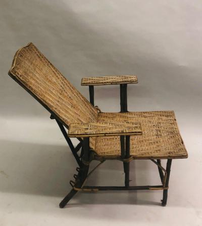 French Art Deco Rattan Lounge Chair Recliner Chaise Longue 1920