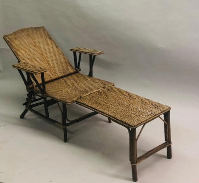 French Art Deco Rattan Lounge Chair Recliner Chaise Longue 1920
