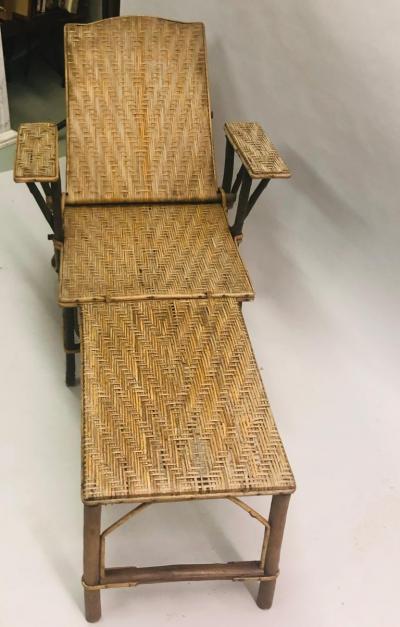 French Art Deco Rattan Lounge Chair Recliner Chaise Longue 1920