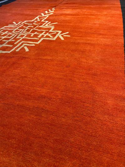 French Art Deco Red Rug with Navy Border and Ivory Central Medallion