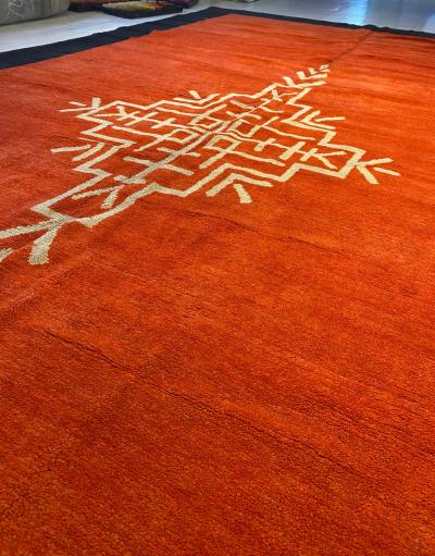 French Art Deco Red Rug with Navy Border and Ivory Central Medallion