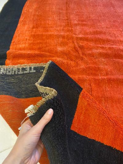 French Art Deco Red Rug with Navy Border and Ivory Central Medallion