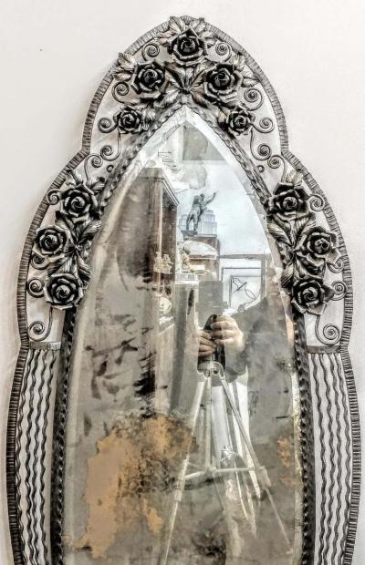 French Art Deco Roses wrought Iron Mirror