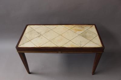 French Art Deco Rosewood Coffee Table with a Parchment Top and Bronze Details