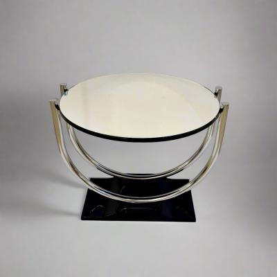 French Art Deco Round Chrome Black Side Table 1930