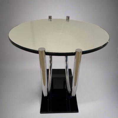 French Art Deco Round Chrome Black Side Table 1930