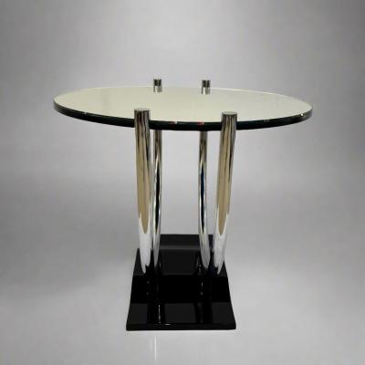 French Art Deco Round Chrome Black Side Table 1930