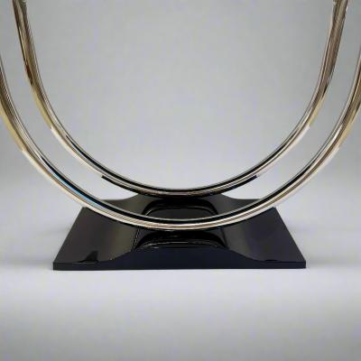 French Art Deco Round Chrome Black Side Table 1930