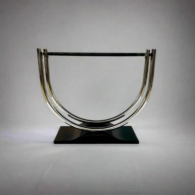 French Art Deco Round Chrome Black Side Table 1930