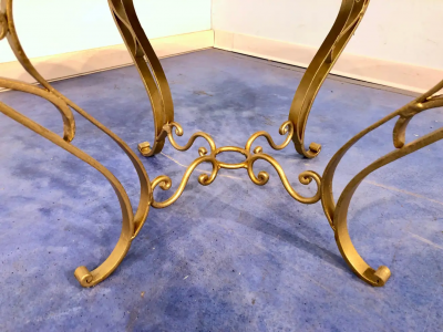 French Art Deco Round Coffee Table in Gilded Iron 1950