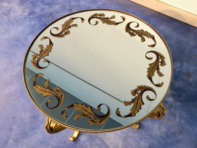 French Art Deco Round Coffee Table in Gilded Iron 1950