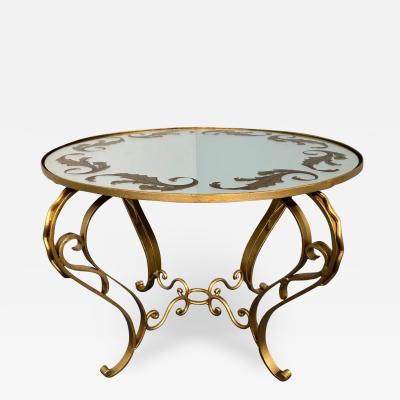 French Art Deco Round Coffee Table in Gilded Iron 1950