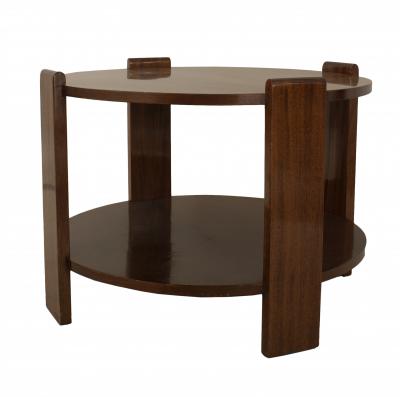 French Art Deco Round Mahogany Coffee Table