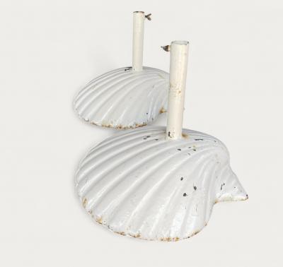 French Art Deco Scallop Shell Shape Wrought Iron Garden Patio Umbrella Stands