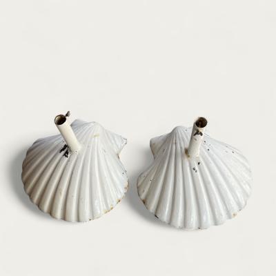 French Art Deco Scallop Shell Shape Wrought Iron Garden Patio Umbrella Stands