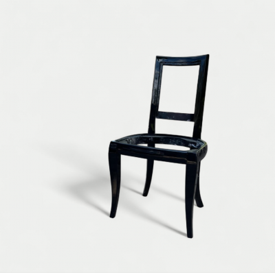 French Art Deco Set of Eight Black Lacquered Dining Chairs 1920s