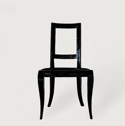 French Art Deco Set of Eight Black Lacquered Dining Chairs 1920s