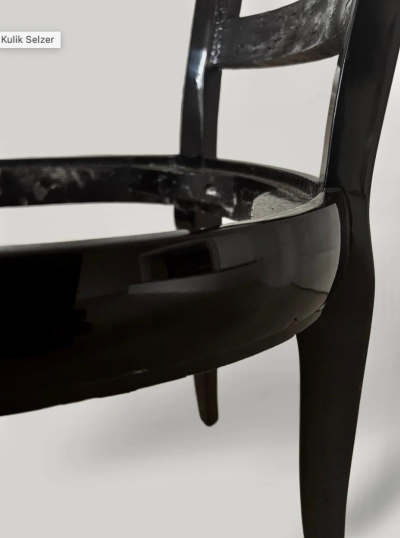French Art Deco Set of Eight Black Lacquered Dining Chairs 1920s