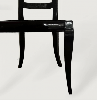 French Art Deco Set of Eight Black Lacquered Dining Chairs 1920s