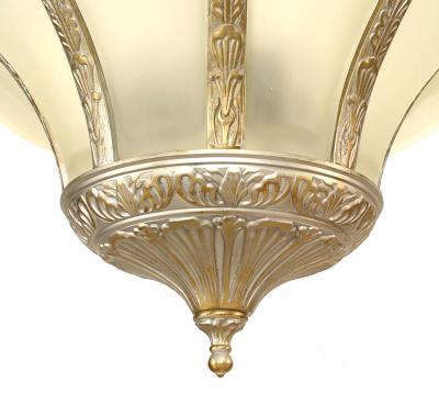French Art Deco Silver Painted Metal Chandeliers